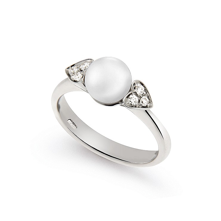 Inel din aur 18K cu perla si diamante 0,11 ct., model inima, Orsini 2362G Inel din aur 18K cu perla si diamante 0,11 ct., model inima, Orsini 2362G