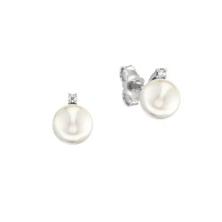 Cercei din aur alb 18K cu perle 1,60 gr. si diamante 0,02 ct., model Orsini 00250BL-07