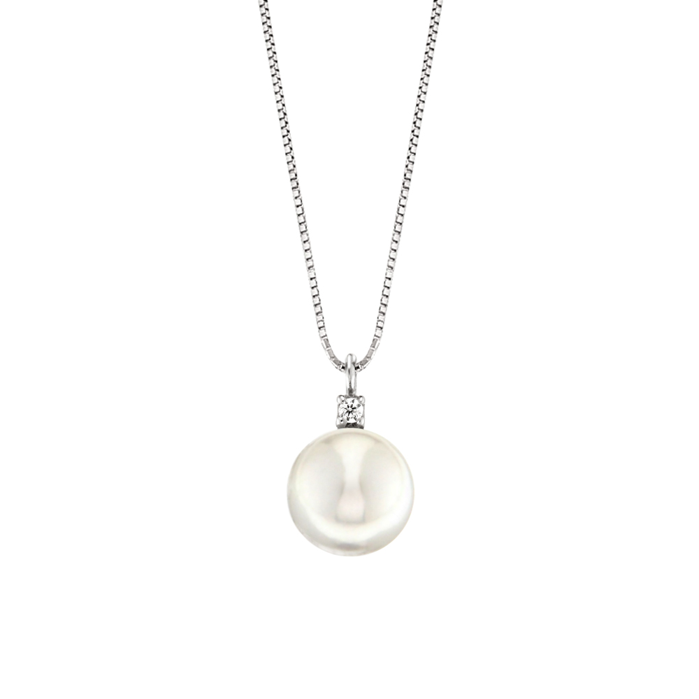Lantisor din aur alb 18K cu pandantiv cu perla 0,20 gr. si diamant 0,01 ct., model Orsini 0424CI-02