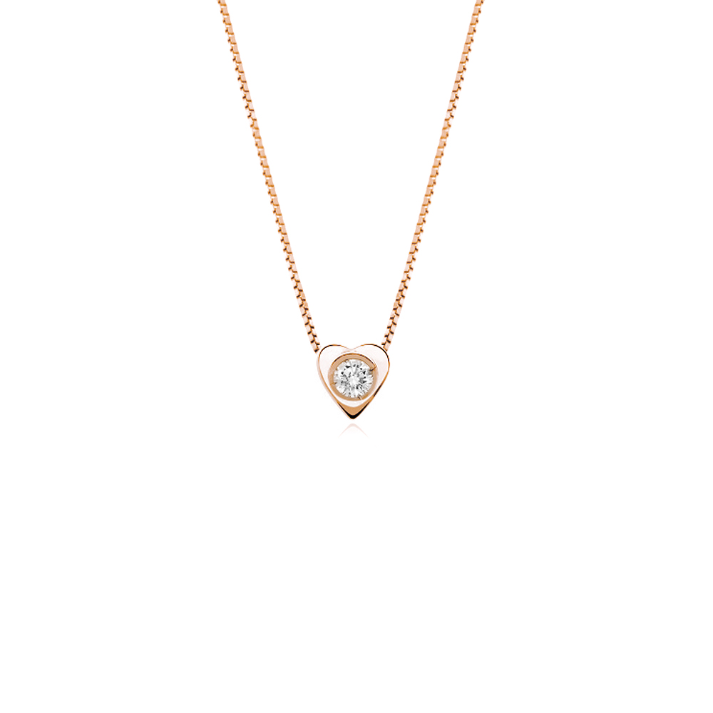 Lantisor din aur roz 18K cu pandantiv inima cu diamant 0,04 ct., model Orsini 0478CI
