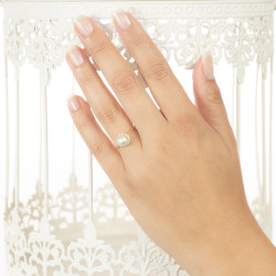 Inel de logodna din aur 18K cu perla si diamante 0,11 ct., model Orsini 2114G