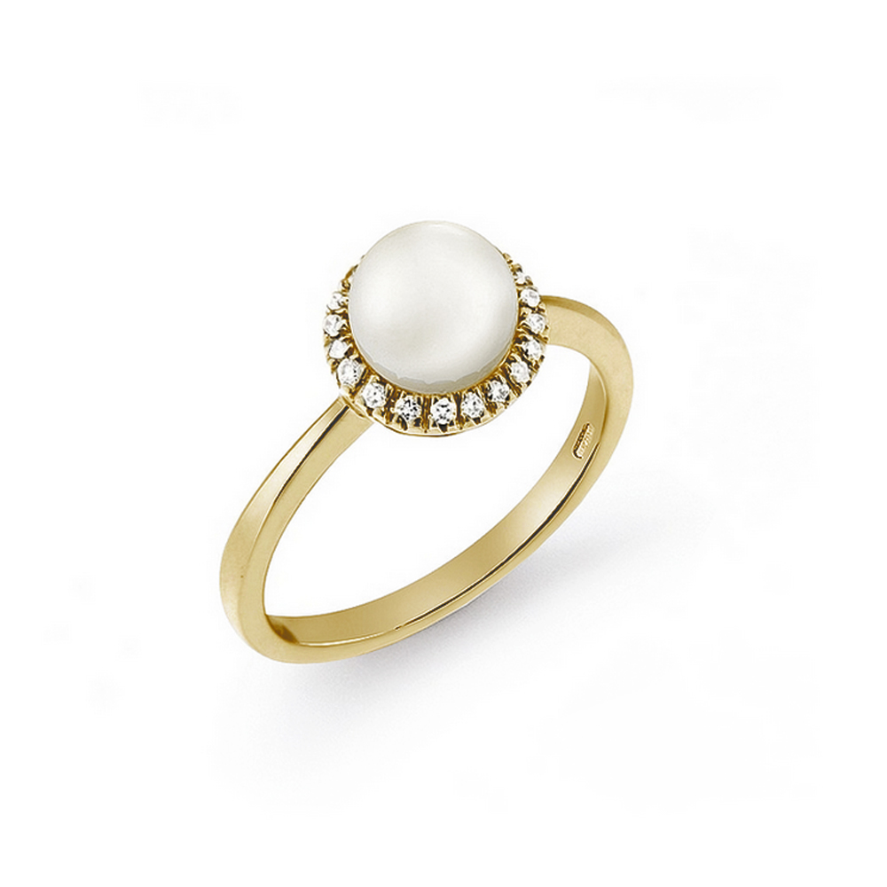 Inel de logodna din aur 18K cu perla si diamante 0,11 ct., model Orsini 2114G
