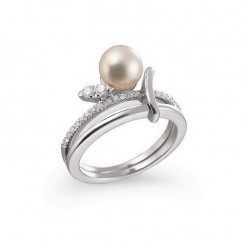 Inel de logodna din aur 18K cu perla si diamante 0,17 ct., model Orsini 2370G