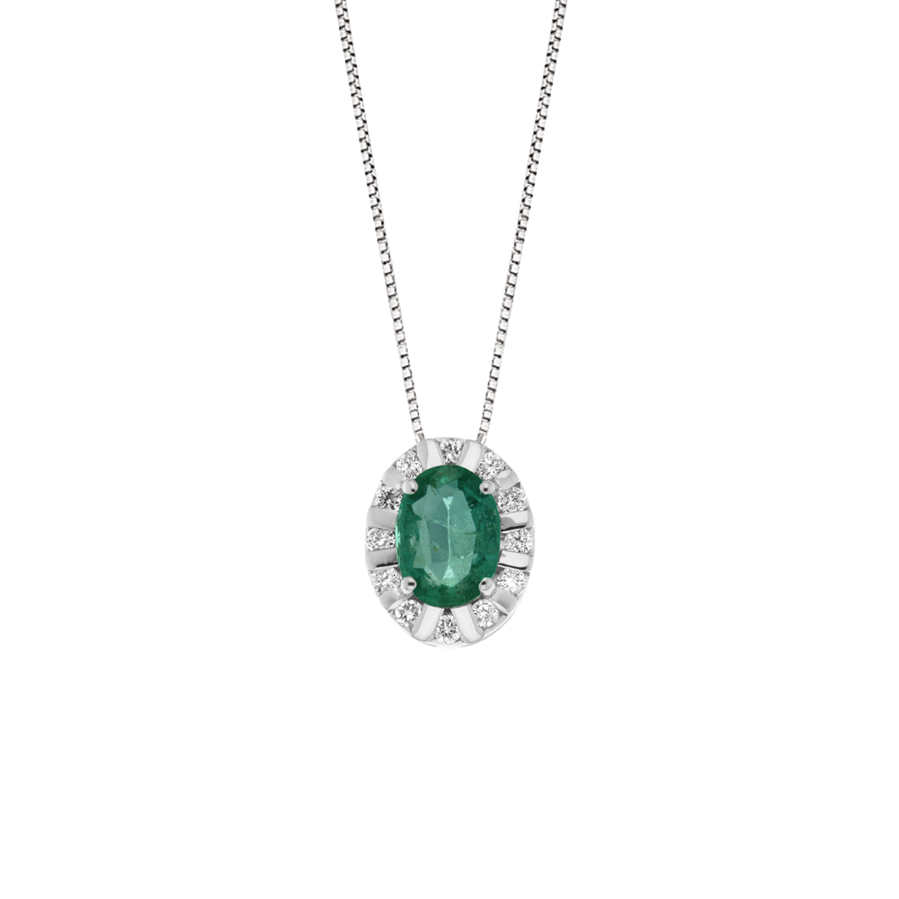 Lantisor din aur 18K cu pandantiv cu smarald 0,50 ct. si diamante 0,12 ct., model Orsini CI1614S5X7 Lantisor din aur 18K cu pandantiv cu smarald 0,50 ct. si diamante 0,12 ct., model Orsini CI1614S5X7