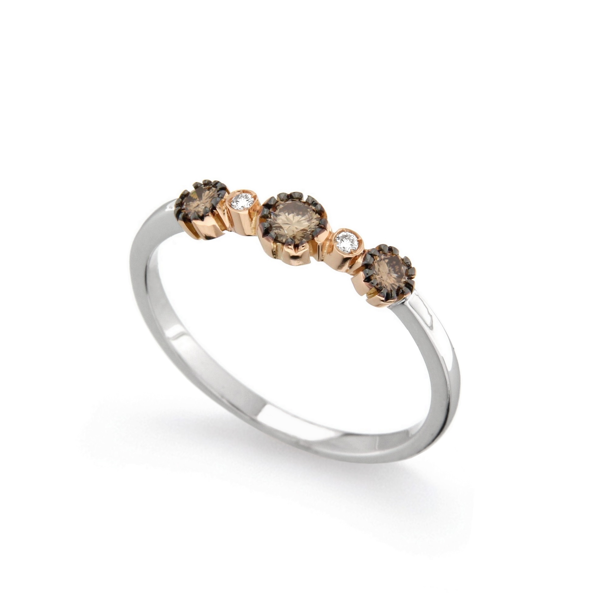 Inel Din Aur Alb Si Aur Roz 18k Cu Diamante Brown Model 2663g Bw1